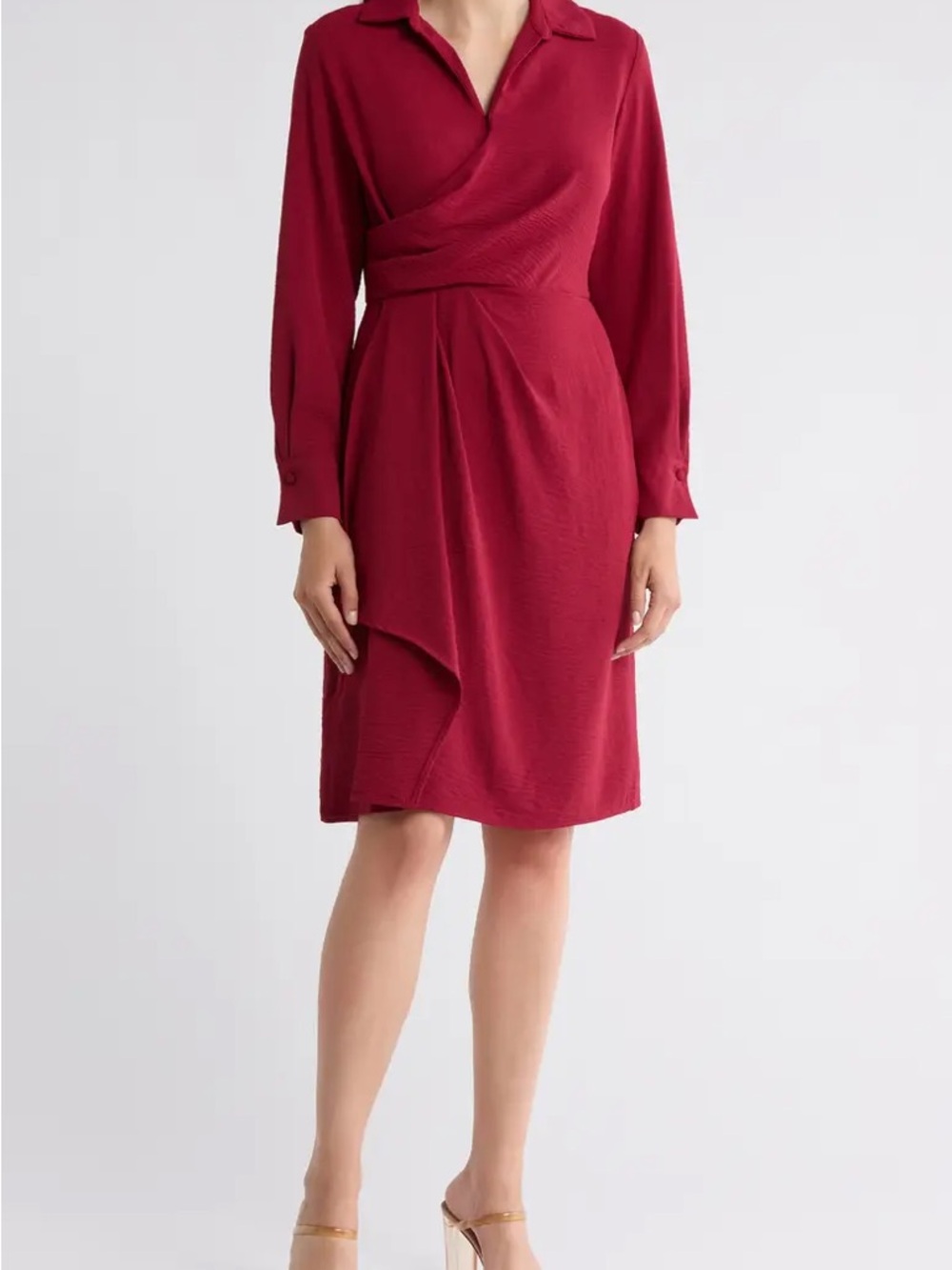 Calvin Klein Red One-Shoulder Ruched Midi Dress